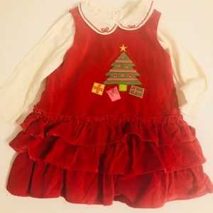 Girls 2t red velveteen dress/Gymboree cream onesie